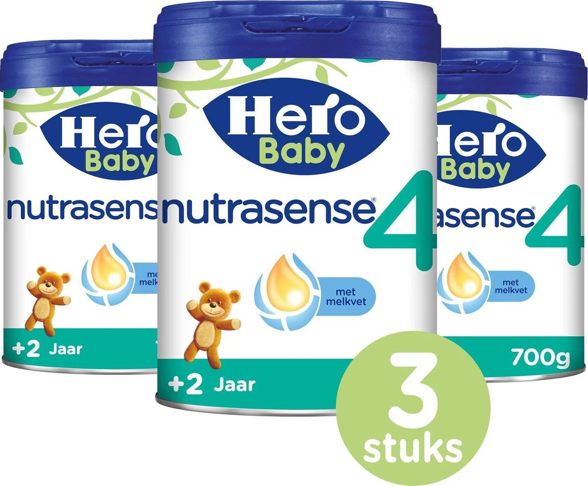 Hero Baby Nutrasense 4 (2+ Jaar) - Flesvoeding - 3 X 700gr - Peutermelk - Met Melkvet - Palmolie Vrij 3 Hero Baby Nutrasense 4 (2+ Jaar) - Flesvoeding - 3 X 700gr - Peutermelk - Met Melkvet - Palmolie Vrij