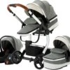 Merkloos BrightWise Luxe Kinderwagen 3 In 1 Voldoet Aan Alle Europese Veiligheidscertificaten - Wandelwagen - Kinderwagen 3-in-1 Incl Autostoel - Kinderwagen Maxi Cosi – Buggy 3 In 1 - Newborn - Leer - Grijs -Happy Horse Winkel 1200x995 4