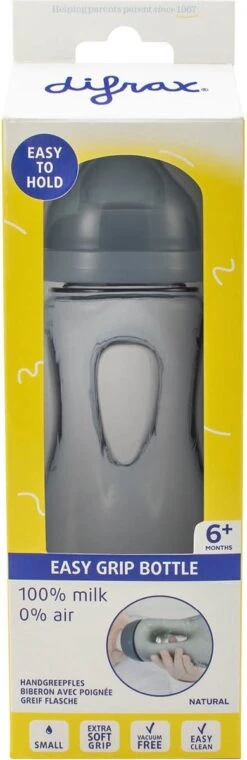Difrax Handgreep Babyfles 240 Ml Natural - Anti-Colic - Stone|Grijs -Happy Horse Winkel 390x1200