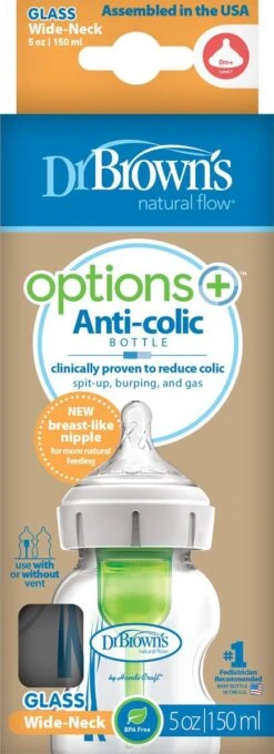 Dr. Brown's Options+ Anti-colic Bottle Brede Hals Fles - Glas - 150 Ml -Happy Horse Winkel 436x1200