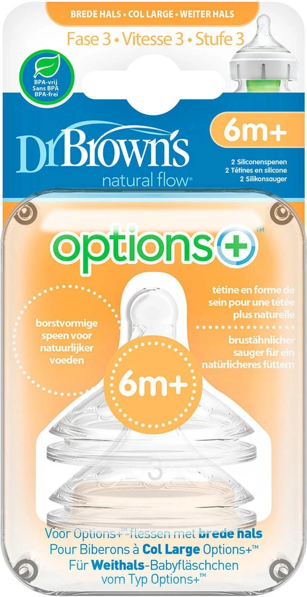 Dr. Brown's Options+ Anti-colic Fles Speen - Fase 3 - Voor Brede Halsfles - 2 Stuks 4 Dr. Brown's Options+ Anti-colic Fles Speen - Fase 3 - Voor Brede Halsfles - 2 Stuks - Afbeelding 2
