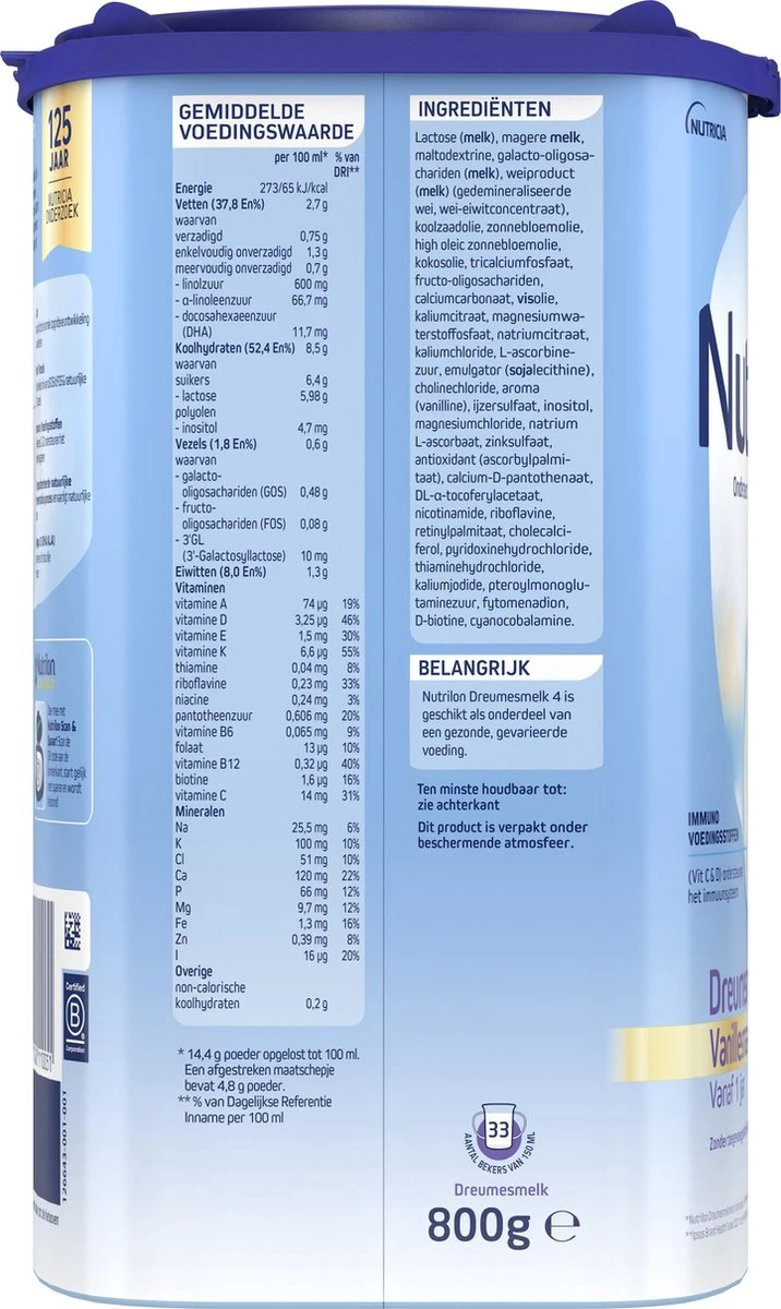 Nutrilon 4 Vanille Dreumesmelk – Flesvoeding Vanaf 1 Jaar – 800g 12 Nutrilon 4 Vanille Dreumesmelk – Flesvoeding Vanaf 1 Jaar – 800g - Afbeelding 10