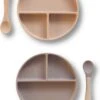 Kids Cultures | Baby Bord Met Zuignap Incl. Lepel | Kinderbord | Baby Bord | Kinderservies | Duo Beige + Taupe