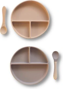 Kids Cultures | Baby Bord Met Zuignap Incl. Lepel | Kinderbord | Baby Bord | Kinderservies | Duo Beige + Taupe