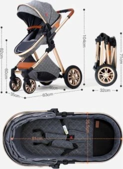 Merkloos Kinderwagen 3-in-1 – Luxe Kinderwagen - Buggy – Wandelwagen - Multifunctioneel – Opklapbaar – Incl Autostoel – Donkerbruin -Happy Horse Winkel 877x1200 1