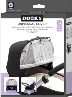 Dooky Universal Cover Zonnescherm Kinderwagen - Light Grey Crowns -Happy Horse Winkel 893x1200