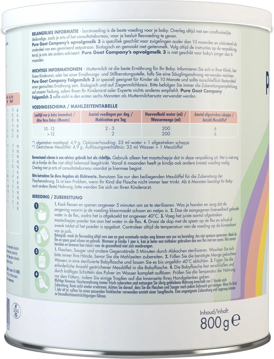 Pure Goat Company - Opvolgmelk 3 - Biologische Flesvoeding Op Basis Van Volle Geitenmelk - 800 Gram 4 Pure Goat Company - Opvolgmelk 3 - Biologische Flesvoeding Op Basis Van Volle Geitenmelk - 800 Gram - Afbeelding 2