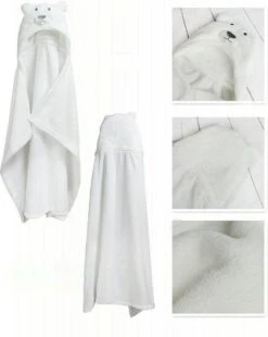 Merkloos Witte Beer Baby Badcape Met Capuchon - Wikkeldeken - Fleece Deken - Kraamcadeau -Happy Horse Winkel 955x1200